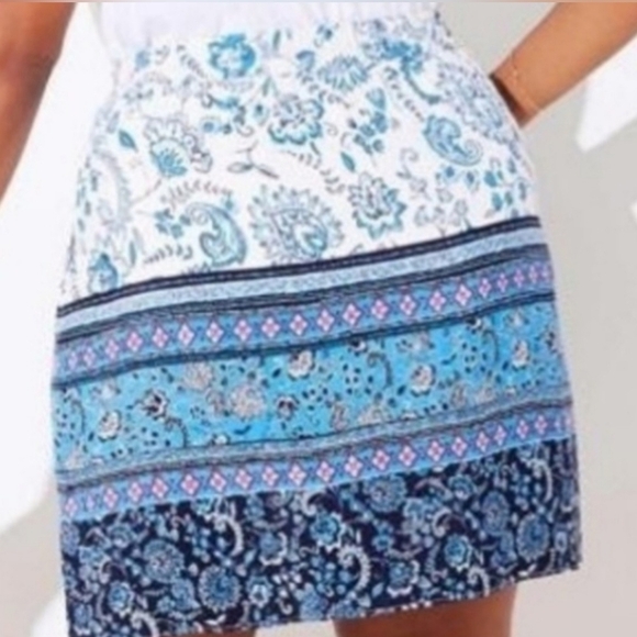 LOFT Blue And White Paisley Floral Print Boho Chic Skirt Sz Large NWOT - Picture 2 of 12